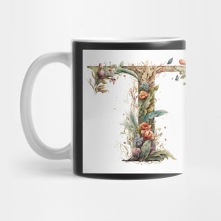 Floral Garden Watercolor Monogram Letter T Mug